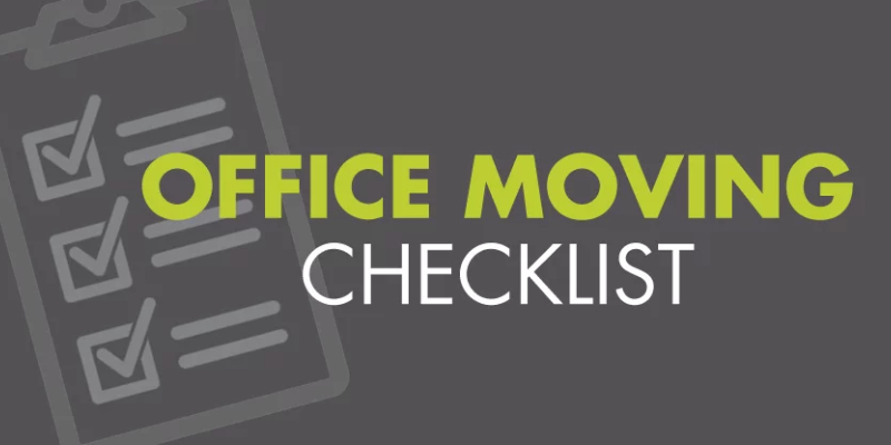 A Text That Written Office Moving Checklist In A Gray Background.